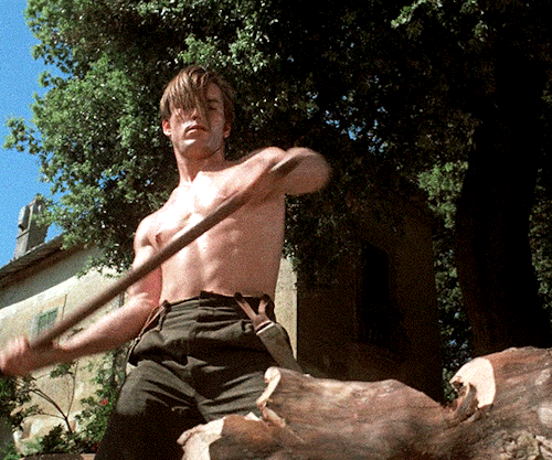 Joe Dallesandro chopping wood