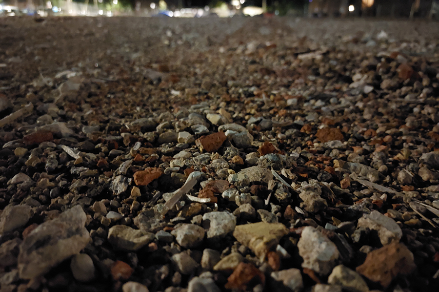 Evening view of hospital rubble